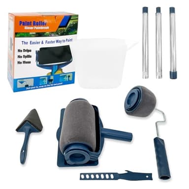 Set da pittura da 7 pezzi con rullo colorato e serbatoio, con rullo per bordi, barre angolari, asta telescopica e vassoio, ideale per pittura a parete e soffitto