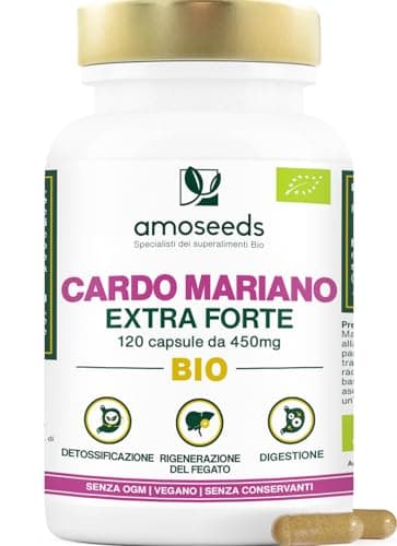 Cardo Mariano BIO | Extra Forte 1350mg / giorno, integratore con Silimarina | 120 capsule da 450mg | Disintossicazione del fegato, Depurazione, Digestione | Qualità Superiore