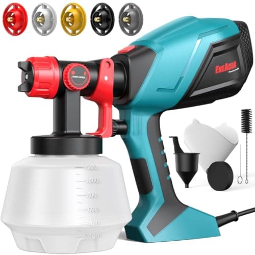 ENEACRO HVLP Pistola a Spruzzo Elettrica 720W con Contenitore da 1200ml, Flusso e Angolo di Spruzzatura Regolabili, 5 Ugelli in Ottone e Motivo di Spruzzo Girevole a 360° per Interni ed Esterni Casa