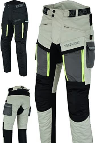 Texpeed pantaloni da moto uomo con protezioni - rinforzati per motociclismo - inverno invernale/Estate resistenti e impermeabili - Con armatura CE (EN 1621-1) - Bianco/Beige - XL