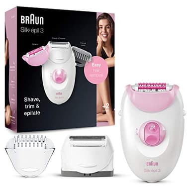 Braun Silk-épil 3 3-270 Epilatore Elettrico con Cavo e 3 Accessori, 1 Testina Radente, 1 Cappuccio Regolatore, 1 Cappuccio Massaggiante, Luce Smartlight per i Peli Piu' Sottili, Bianco