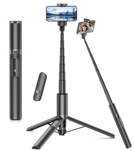 TONEOF 153CM Bastone Selfie Treppiede,Trepiede per Cellulari Rotante a 360° Migliorata,Treppiedi Selfie Stick Estensibile Tutto in 1 in Alluminio con Telecomando per iPhone e Android-Nero Oro