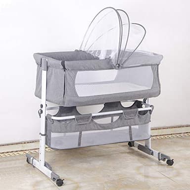 Willonin Culla Co-sleeping con materasso e zanzariera 2 in 1 Lettino Co-sleeping per neonati da 1 a 36 mesi,92 * 58 * 70-87cm
