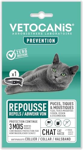 Vetocanis - Collare antiparassitario per gatti - Antizecche e antipulci gatto - Efficace 3 mesi - Per gatti di più di 9 mesi - Resistente all'acqua - Formulato sotto controllo veterinario