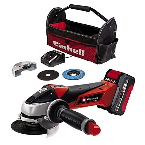Einhell Smerigliatrice angolare a batteria TE-AG 18/115 Li Kit Power X-Change (18 V, 115 mm diametro disco, 28 mm profondità taglio, con disco, con 4,0 Ah batteria et caricabatteria)