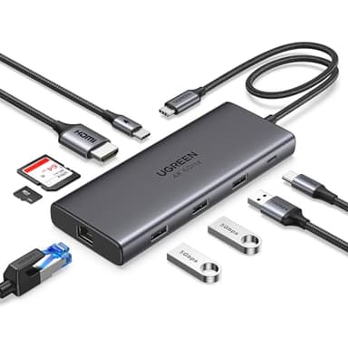 UGREEN Revodok Pro 109 Hub USB C 3.2 Gen 2 10Gbps HDMI 4K60Hz Ethernet RJ45 Adattatore Type C PD Carica 100W Lettore Schede SD TF Compatibile con MacBook Pro Air iPad iPhone 16 Surface