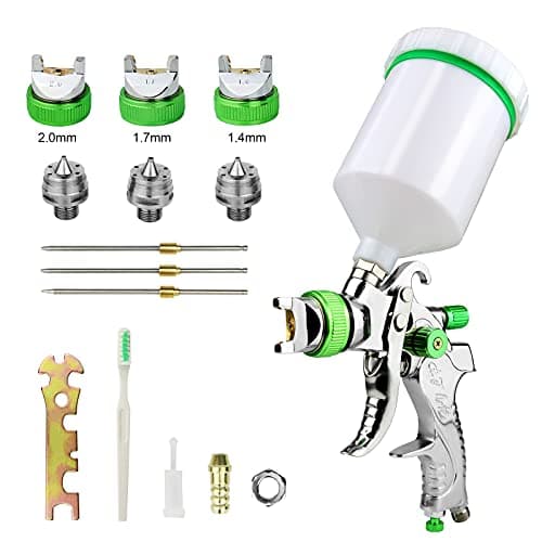 HVLP Pistola Verniciatura Professionale, Pistola a spruzzo ad Alta Efficienza Buona Atomizzazione Pistola da Spruzzo, 3 Ugelli 1,4mm 1,7mm 2,0mm Tazza 600cc