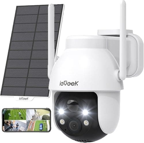 ieGeek 2K Telecamera Wi-Fi Esterno Senza Fili a Batteria, 360° PTZ Videocamera Sorveglianza con Pannello Solare, Rilevazione di Movimento PIR con Allarme, Visione Notturna a Colori, 2 Vie Audio, IP65