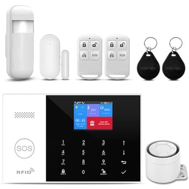 XNH allarme casa senza fili,kit allarme casa senza fili con Sirena Allarme 120dB, Telecomando Intelligente, Invite vocale, Display LCD, Sicurezza per la casa, ufficio(X105S-EU-A)