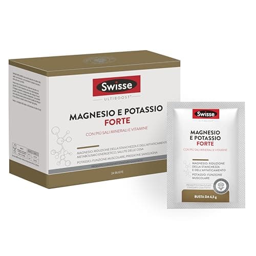 SWISSE Magnesio e Potassio FORTE - Integratore Potassio e Magnesio in Polvere Uomo e Donna con Vitamine e Sali Minerali, Integratori Stanchezza e Recupero Muscolare, 24 Bustine al Limone Made in Italy