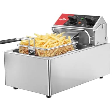 CROSSON ETL Listed 13Lbs Friggitrice elettrica da banco con cestello solido facile da montare, contenitore dell'olio rimovibile per ristorante Uso domestico-230 V, friggitrice commerciale da 3000 W