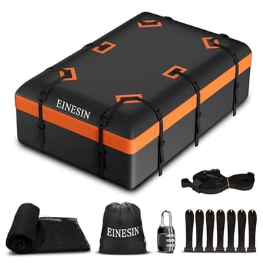 Einesin Box da Tetto Auto 600L - Borsa da Tetto Impermeabile Portapacchi Pieghevole con Tappetino Antiscivolo Gancio Porta e Cinghie di Rinforzo, Box Tetto Auto per Auto con/senza Portapacchi
