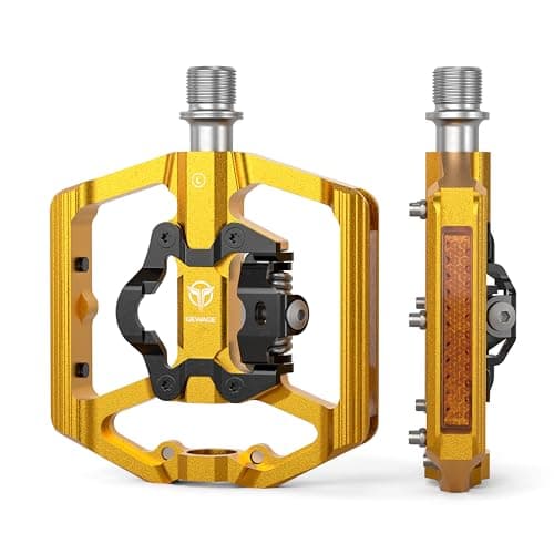 GEWAGE Pedali piatti doppia funzione e pedale SPD con riflettori, piattaforma piatta con 3 cuscinetti,pedali a scatto in alluminio da 9/16 pollici con tacchetti per bici da corsa,MTB(arancione giallo)