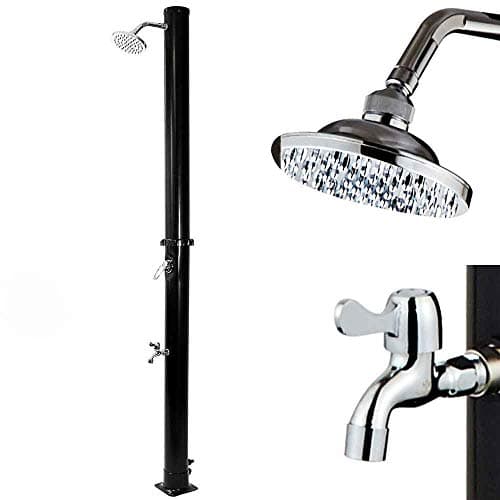 BAKAJI Doccia Solare per Giardino Piscina Esterno Campeggio Serbatoio 20Lt con Soffione Regolabile Lava Piedi Miscelatore Acqua Calda Attacco Tubo da Giardino Dimensione 214 x 11,5 x 11,5 cm