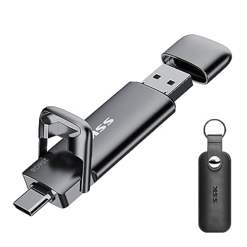 SSK SSD esterno portatile da 256GB Dual USB 3.2 Gen 2 Unità a stato solido fino a 550MB/s in lettura, adattatore USB A + tipo C 2 in 1 Disco rigido SSD da 256GB per laptop, tablet e altro