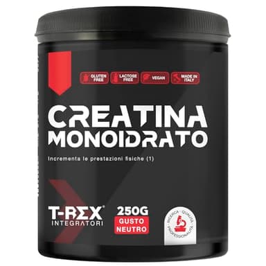 T-Rex Integratori Creatina Monoidrata - Integratore alimentare per massa muscolare e boost energetico pre workout (Polvere, 250 g (Confezione da 1))