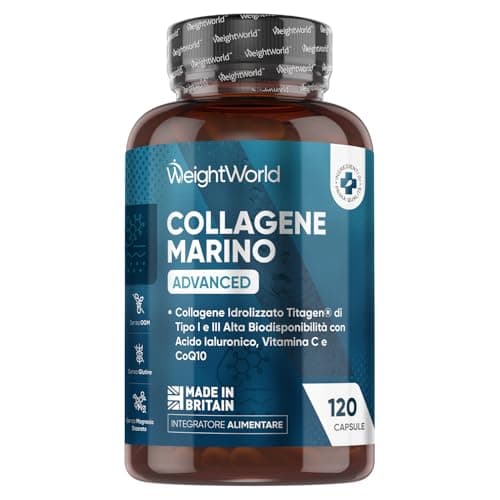 Collagene Marino con Acido Ialuronico, in Peptidi Titagen di Collagene Idrolizzato, Tipo 1 e 3, Advanced, con Vitamina C, Coenzima Q10 e Zinco, Senza Magnesio Stearato né Glutine, 1200mg, 120 Capsule