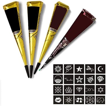 Tatuaggio Temporaneo Kit, 4 Colori Tatuaggi Temporanei, con 1 Pezzi Set di Modelli per Stencil, Kit per Tatuaggi