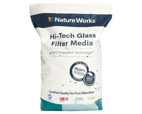 NATURE WORKS Sabbia Filtrante di Vetro per Piscina con Un Potere di Filtrazione del 99,64%, Prodotto con Vetro Tecnico Vergine per la Massima Igiene - Sacchetto da 10 kg
