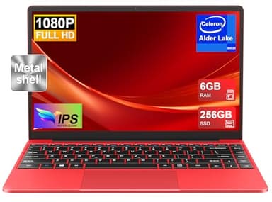 PC Portatile Computer Portatile Win11 Notebook 14 Pollici 6GB 256GB SSD Expansion 1TB, Laptop Celeron N4020 fino a 2.8GHz, 5000mAh 5G WiFi, BT4.2 Supporto Mouse Wireless & Protezione Tastiera -Rosso