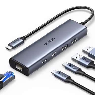 UGREEN Hub USB-C a Ethernet 6 in 1 1000Mbps Adattatore RJ45 Thunderbolt 3 a Gigabit Convertitore Tipo C Compatibile con iPhone 15 Plus Max MacBook Pro Air M2 iMac iPad Dell XPS Xiaomi Mi13 Galaxy S24