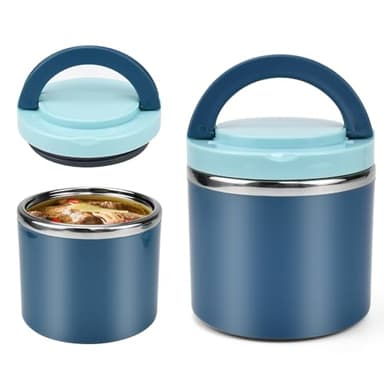 DKEROSS Contenitore Termico per Alimenti Caldi 630ML Contenitori Termici in Acciaio per Alimenti Contenitore per Pranzo Termico Lavoro Contenitore Termico per Pasta Calda per Zuppa Riso (Blu) SoupCup