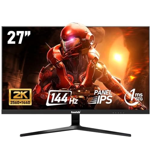 Gawfolk Monitor PC da gaming IPS, 27 pollici, 2K QHD (2560 x 1440P), 144 Hz, Bezel-less 1ms, 99% sRGB, grandangolo da 178°, HDMI, DisplayPort, compatibile con attacchi a parete VESA 100 x 100 mm, nero