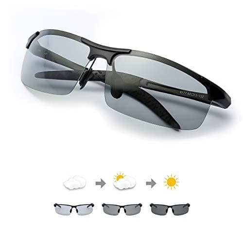 TJUTR Uomo Occhiali Da Sole Fotocromatici Polarizzati Ultraleggero Cornice Metallica -Protezione 100% UVA UVB (Noir/Gris(sport))