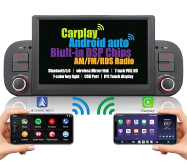 integrata wireless CarPlay e wireless Android Auto 7 pollici DSP Autoradio per Fiat Panda 2013-2020 compatibile con comandi al volante Bluetooth IPS schermo EQ AM FM RDS Radio Navi Stereo Subwoofer