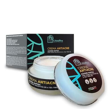 Cristalsea Crema Anti Acne Potentissima per Brufoli e Imperfezioni-Trattamento Efficace per Acne e Punti Neri-Maschera con Acido Salicilico e Tea tree oil contro Punti Neri-Crema Viso Uomo, donna-50ml