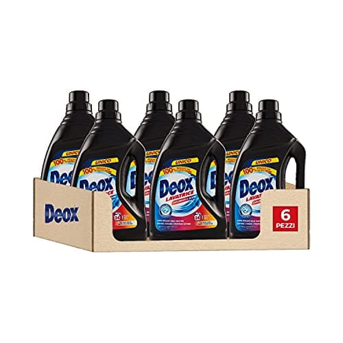 Deox - Detersivo Lavatrice Liquido Colorati e Scuri, 144 Lavaggi, Smacchia e Ravviva i Colori, con Tecnologia Anti-Transfer, 1200ml x 6 Confezioni