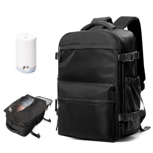 BOXSAM Zaino Sottovuoto Viaggio Con Pompa Zaino Ryanair 40x20x25 Aereo Bagaglio a Mano Borsa da Cabina per Donna Uomo Zaini 14 Pollici Porta PC Casual Impermeabile Daypack Nero