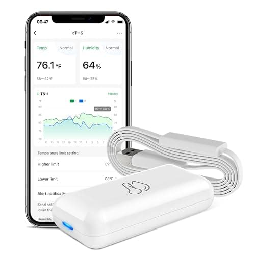 Sensore di Temperatura e Umidità WiFi eTHS LinknLink Notifiche App, Archiviazione dati 3 anni, Compatibilità con Alexa e Google Home, Modbus TCP, Monitoraggio Remoto per Serra, Incubatrice