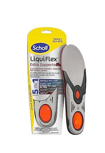 Scholl Liquiflex Extra Supporto, Solette Regolabili Anti-Odore in Memory Foam con Tecnologia 5 in 1 per Scarpe da Lavoro, Stivali e Scarpe Antinfortunistiche, Taglia S (35.5-40.5) Rosso