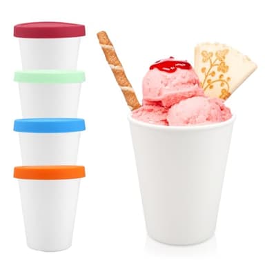 quiodok 4 Pezzi Gelato Contenitore Contenitore per Gelato Contenitori per Gelato Fatto in Casa Plastica Senza BPA Vaschette Gelato per Conservare in Congelatore Gelato, Yogurt (4 colori)