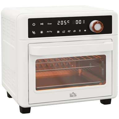 HOMCOM Forno Elettrico Ventilato 1500W da 13L con Funzione Friggitrice ad Aria, Fornetto Elettrico con 12 Programmi, Luci Interni, Timer e Temperatura Regolabile, Bianco