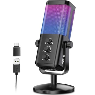 Microfono Gaming RGB, con Bilanciamento Vocale,Noise Cancelling,Registrazion 24bit/192kHz,Mute&Monitoraggio, USB Microfono PC Condensatore per Podcast,Streaming,Twitch,ASMR,Compatibile con PS5/PS4/Mac