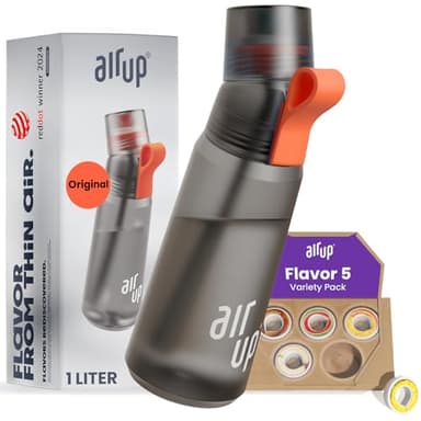 AIR UP® Borraccia Gen2 originale starter set con cialde 5 gusti I Borraccia da 1L con aromi senza zucchero I lavabile in lavastoviglie, senza BPA I Colore grigio