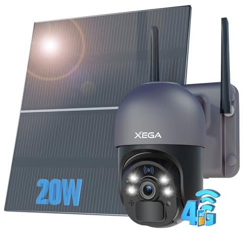 Xega Telecamera con SIM 4G da Esterno【20W Pannello Solare】 20.000mAh Batteria Registrazione Continua 24/7 2K 4G SIM Scheda Telecamere Senza Fili,Visione Notturna, Rilevamento del Movimento PIR,IP66