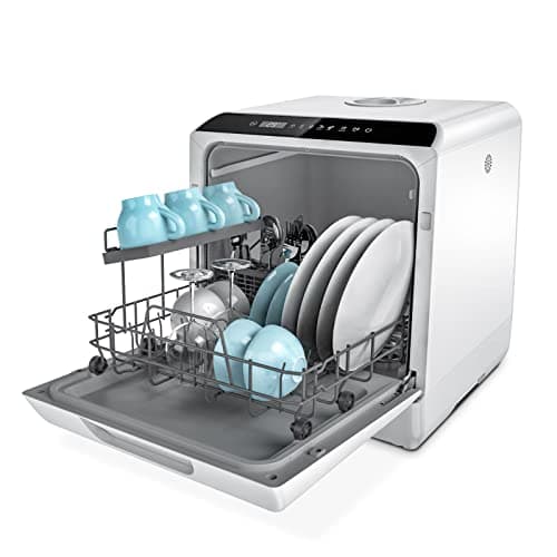 Hermitlux Lavastoviglie piccola con 4 Coperti, 6 Programmi lavastoviglie mini, Controllo touch, utilizzabile in Campeggio, Cucina, Ufficio, Bianco