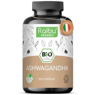 Ashwagandha Bio - 2400 mg Dose Giornaliera - 270 Capsule - Alto dosaggio - Radice di Ashwagandha in Polvere Qualità Biologica Senza Additivi di Produzione Europa