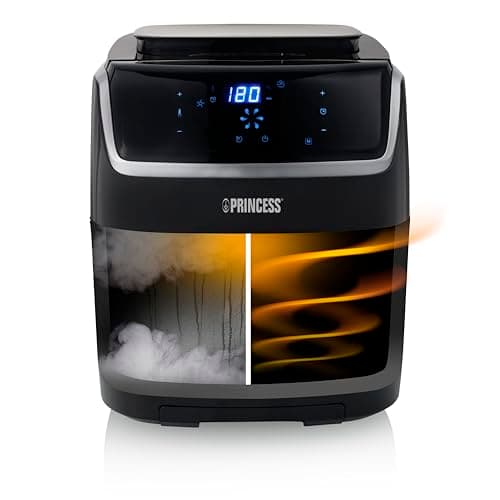 Princess friggitrice ad aria e vaporiera 2 in 1, 62,2% di consumo energetico in meno, volume 6,5 L, 8 programmi, per un massimo di 9 persone, cestello di cottura Ø 23,5 cm, 182080