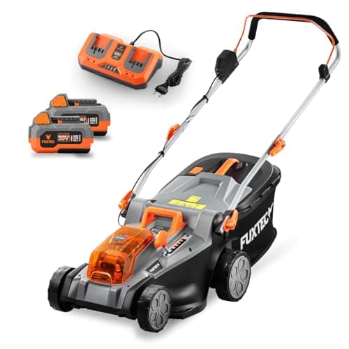 FUXTEC Tagliaerba elettrico a batteria 40V (2x20V) E2RM43 Set batterie e caricabatterie - Larghezza di taglio 43cm, Altezza di taglio variabile, Tosaerba a batteria, Senza fili