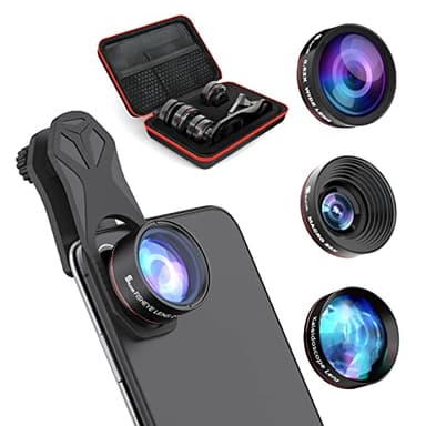 Selvim Obiettivo per Smartphone con Aggiornati Lenti Blu-Ray, Obbiettivo Macro 25x, Grandangolare 0.62X, Fisheye 235°, Caleidoscopica per iOS/Android, Compatibilità Universale, con Custodia EVA