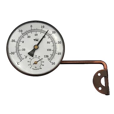 Termometro igrometro da esterno in ottone con elegante design del quadrante, termometro da giardino adatto per misurare temperatura esterna e umidità, per parete, serra, garage, braccio oscillante per