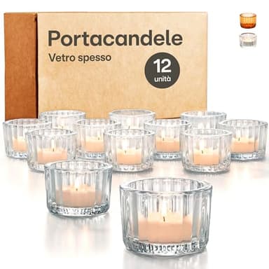 Praknu Portacandele Vetro Trasparente - 12 Portacandele per Decorazione da Tavolo - Robusto e Ideale per Candele Decorative per Casa e Matrimoni (Trasparente)