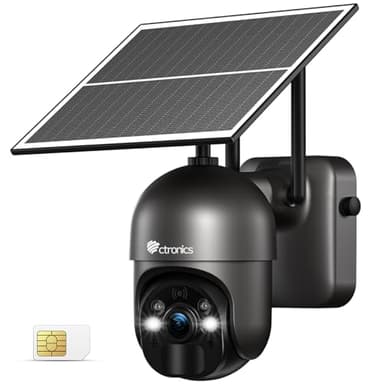 ctronics 3G/4G LTE Telecamera SIM Esterno con Pannello Solare, Camera con Batteria da 10400 mAh, 2K 3MP Videocamera Sorveglianza Senza Fili, PC/Smartphone, Cloud /128GB TF, Visione Notturna a Colori