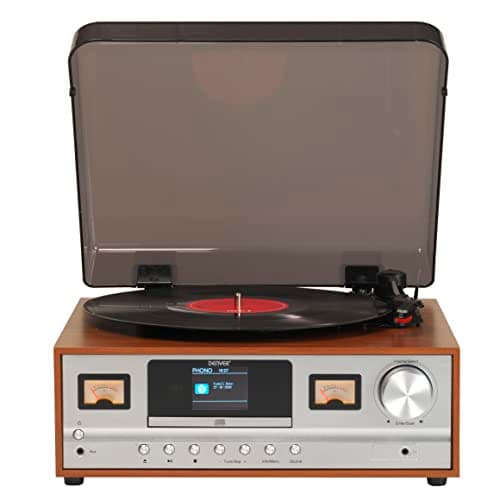 Sistema Giradischi Stereo DENVER MRD-52DARKWOOD. Ricevitore Radio Digitale DAB+/ FM, Lettore CD, Aux-In. Volume 2x5W.