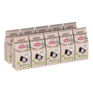 CRASTAN 1870, 100 Capsule, 10 Box da 10 Capsule Compostabili di Orzo Espresso Biologico, Capsule Compatibili con Sistema Nespresso, Bevanda Senza Glutine, 100% Made in Italy