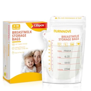 BURNNOVE Sacchetti Latte Materno 130pcs 250ml Sacchetti per la Raccolta del Latte Materno Senza BPA Sterilizzati a Doppia Chiusura per Il Congelamento, la Conservazione e lo Stoccaggio Trasporto
